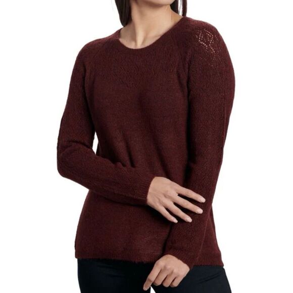 NWOT Kühl Sonata Pointelle Merino Wool Blend Knitted Maroon Sweater Women's L - Picture 1 of 11